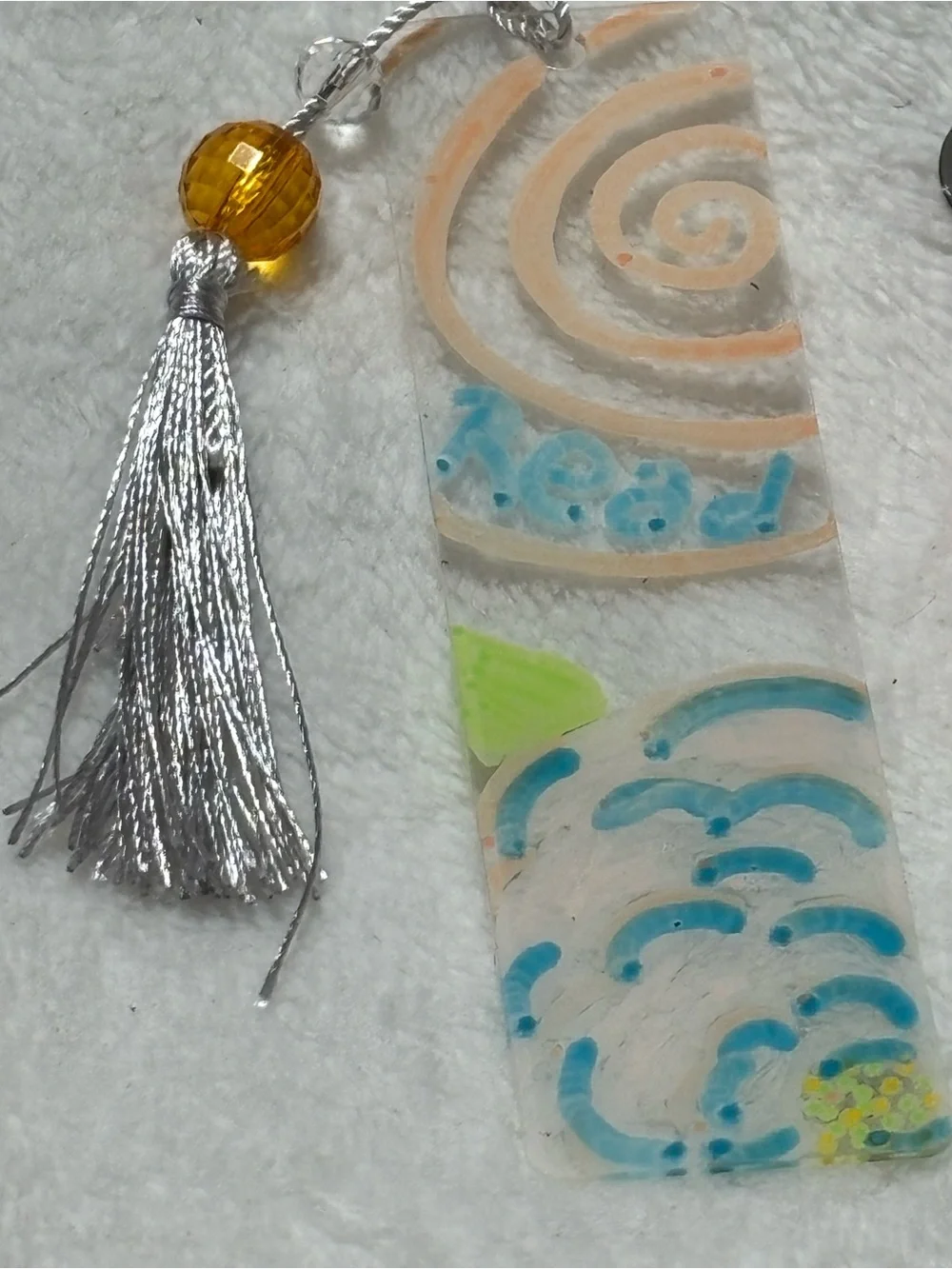 Handmade Orange Bead Keychain Bracelet, Pen, Bookmark, Charm Bundle